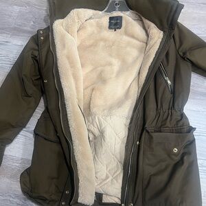 Zara Khaki Utility Jacket with Cream Lining